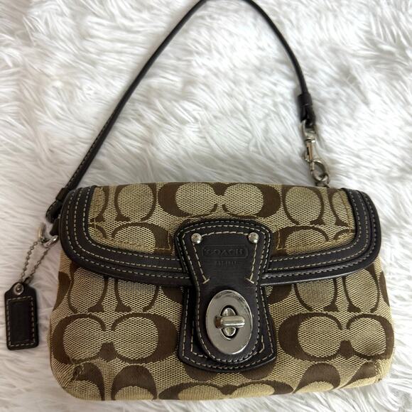 y2k COACH Turnlock Brown Signature Canvas Wristlet - Picture 1 of 10